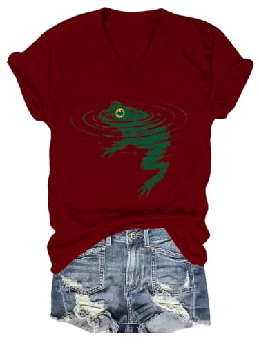 Image of Frog Swimming T-Shirt - Cozy Vintage Swimming Frog Shirt for Women Men