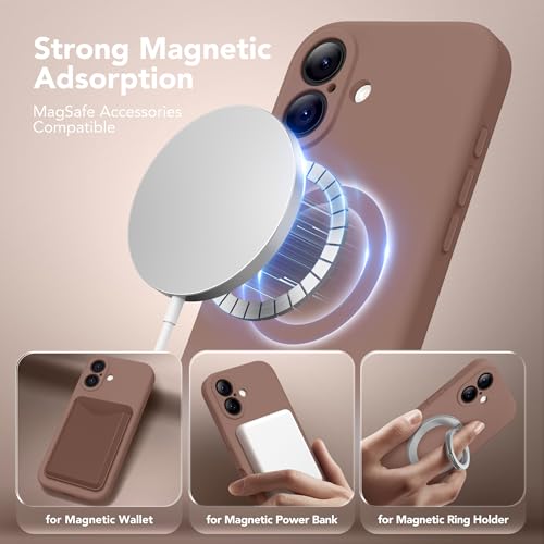 Image of Magnetic for iPhone 16 Case, Compatible with MagSafe, [Screen Protector + Full Camera Protection], Silicone Shockproof Anti-Scratch Protective Phone Case for iPhone 16 6.1 inch, Brown