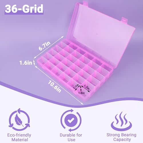 Image of False Nail Container, Cosics Bright Pink 36-Gird Plastic Nail Art Organizers Storage Box with Adjustable Dividers, False Jewelry Diamonds Charms Nail 3D Decorations Manicure Accessory Holder Case