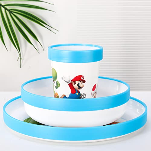 Super Mario 3pcs Reusable Bicolor Premium Kids Dinner Tableware Set Plate, Bowl & Tumbler, BPA Free