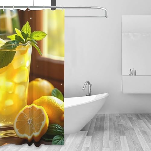 Rideau de douche imprimé citron n°9 en tissu lavable en machine - 6