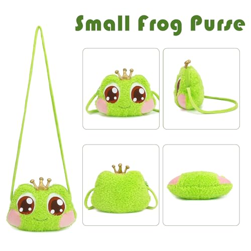 Image of Kawaii Frog Purse for Women - Mini Frog Crossbody Bag Cute Fluffy Animal Bags Novelty Purses (Green) | Soft Cotton Blend