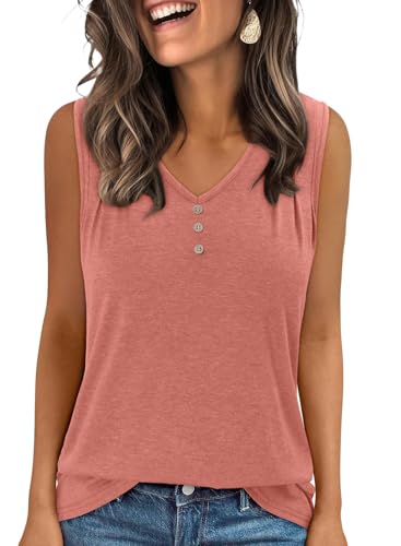 KISSMODA Tank Tops for Women Summer Casual Sleeveless Shirts Dressy Trendy V Neck Tunics Loose Notched Blouses S-3XL
