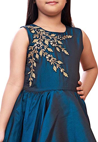 Image of Wommaniya Impex New Kids Blue Embroidery N Golden foil Satin redaymade Festive Gown Dress for Girls.