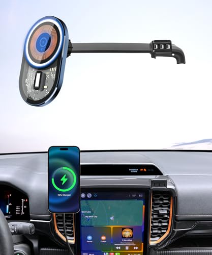 Masergogo Wireless Charging car Phone Holder for Ford Ranger 2024 2025 Accessories 12 inch Screen Fixed Clip,360° Rotation car Phone Mount Compatible with MagSafe