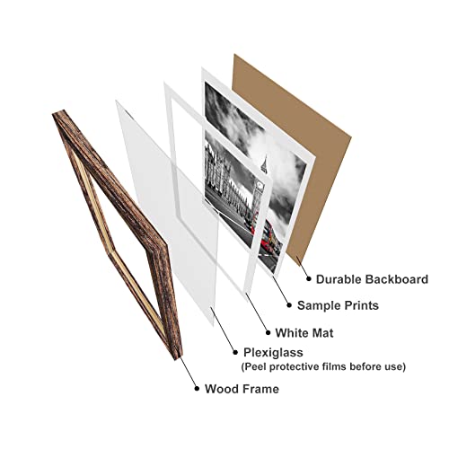 Ikalede 12X16 Picture Frames Distressed Brown Display 11X14 Pictures With Mat Or 12X16 Photos Without Mat Rustic Solid Wood Grain Picture Frame Wall Art For Living Room Wall Mounting Decor #TOP2