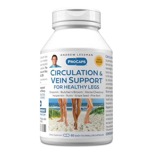 ANDREW LESSMAN Circulation, Vein Support for Healthy Legs 60 Capsules - High Bioactivity Diosmin, Butcher's Broom, Visibly Reduces Swelling and Discomfort in Feet, Ankles, Calves, Legs