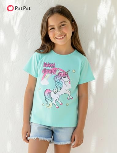 Image of PATPAT Girls Crewneck Short Sleeve Graphic Tees Animal Print Shirts Cute Summer Outfits 5-12 Years