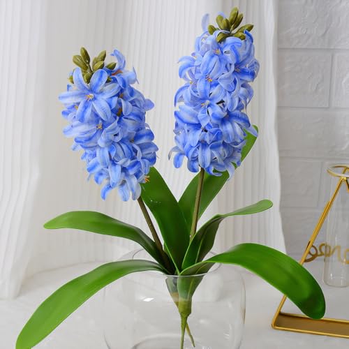 Evlasumflow 4 hortensias artificiales de jacinto de 40,6 cm, color azul real, jacinto falso, para ramos de jarrones, decoración del hogar, oficina, boda (azul)