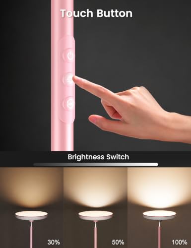 Image of UFO LED Torchiere Floor Lamp with RGB Ambient Light, 42W 3700LM Bright Dimmable Sky Lamp,71in Modern Tall Standing Lamp with Remote Touch Control&Timer,for Living Room Bedroom Office Gaming Room,Pink