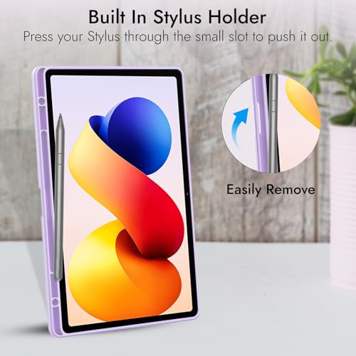 Image of Robustrion Cover for Redmi Pad 2 Pro 12.1 inch Cover Case with [Pencil Holder], Hybrid Cover Case for Redmi Pad 2 Pro Tablet Cover with Transparent Back [Auto Sleep Wake Support] - Marble Lilac