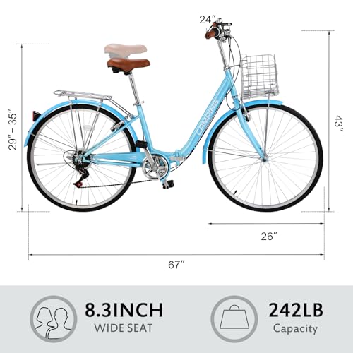 Foldable Cruiser Bike 7-Speed Cruiser Bike 26Inch Women