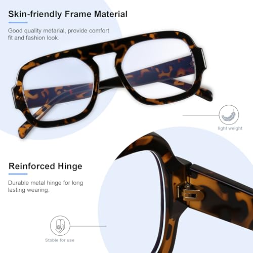 Image of Aviator Blue Light Blocking Glasses for Women Men Square Flat Top Computer TV Eyeglasses Anti Eyestrain