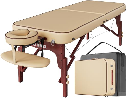 CLORIS 84" Professional Massage Table Portable Reinforced Wooden Leg Hold Up to 1100LBS 2 Folding Lightweight Spa Solon Tattoo Massage Bed Height Adjustable with Carrying Bag