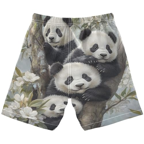 DOMIKING Panda Blossom Blue Boys' Pull On Swim Trunks Quick Dry Boardshorts with Mesh Lining for Beach Pool Gym M2