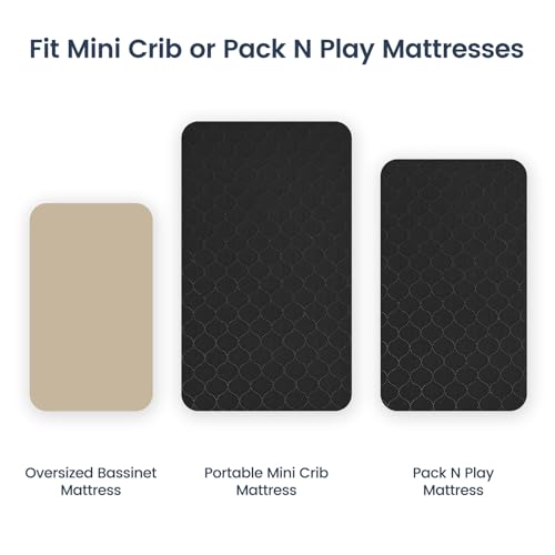 Image of david's kids 2 Pack 38''x25'' Waterproof Mini Crib Mattress Protector, Fitted Pack N Play, Playard and Mini Crib Mattresses, Ultra Soft Breathable Pad Cover for Boys Girls Neutral, Black