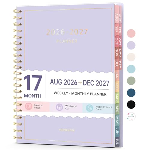 Aug 2026 - Dec 2027 Planner Forvencer 17 Month Academic Planner 2026-2027 6.3 x 8.4 Calendar Planner Weekly and Monthly Daily Agenda Book College School Supplie for Student Teacher A5 Purple