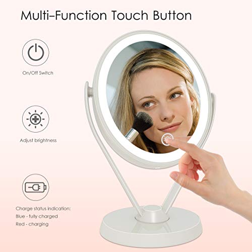 Doppelseitiger 1x/7x Vergrößerungs-Schminkspiegel mit LED-Lichtern, Beleuchteter Vergrößerter Kosmetikspiegel USB aufladbar, Berührungssensorsteuerung 3 Lichteinstellungen, Tischspiegel für Badezimmer - Image 8