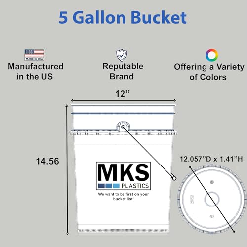 Image of MKS Plastics 5-Gallon Bucket with Airtight Lid - Made in USA, Food Grade BPA Free Plastic, Heavy Duty Multi-Use, Metal Handle with Grip, Stackable Storage - Black, 3 Pack