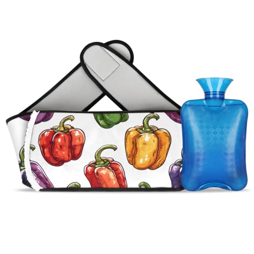 Hot Water Bag with Waist Cover Color Chili Peppers Warm Hot Water Bottle Belt Plush Double Hand Insert Wearable Water Bag Detachable Hot Bottle Pouch for Neck Shoulder Pain Relief