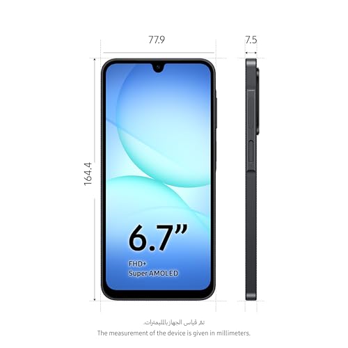جوال سامسونج جالكسي A17 5G بذاكرة تخزين 256 جيجابايت وذاكرة رام 8 جيجابايت ولون أسود رائع مع 6 تحديثات لنظام التشغيل وشاشة كبيرة وعمر بطارية طويل، كاميرا OIS بدقة 50 ميجابكسل (إصدار سعودي)