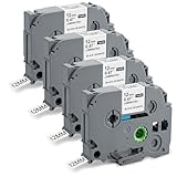 Thboxes 4 rotoli di nastro per etichette TZe-231, compatibile con Brother P-Touch, 12 mm, autoadesivo, per stampante di etichette PT-H100LB/H105/H107B/D210/E110/D400/D600VP/1000/1010/1280, nero su