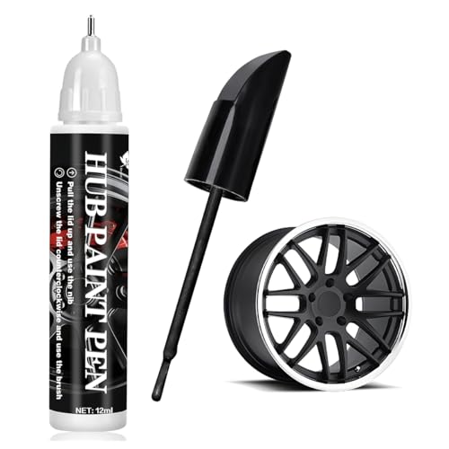 ANFTDCO Car Rim Touch Up Paint, Vehicle Wheel Curb Rash Scratches Repair Kit for Alloy Metal Rims, Automotive Wheel Touch Up Paint Pen Curb Rash Remover, Universal for Most Vehicles (Matte Black)