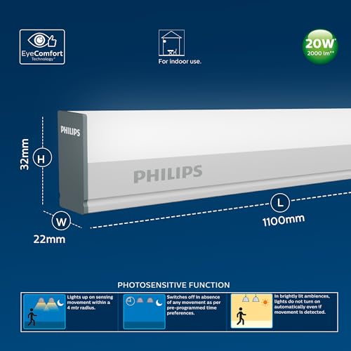 Image of Philips Motion Sensor 20W LED Batten /Tubelight | Motion Sensor Light for Home | Motion and Ambient Light Sensor Batten | Compact 3ft LED Tubelight | Cool White, Pack of 6