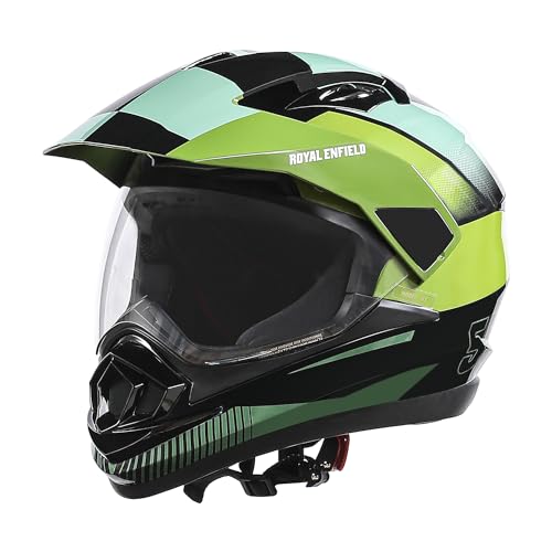 Royal Enfield Escapade Chequer ISI and Dot Certified Offroad Riding Motorcycling Helmet Light Green (XL) 60 Cm