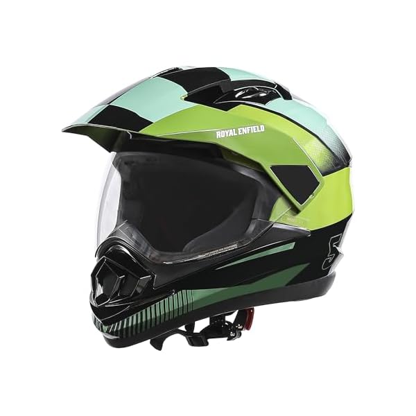 Royal Enfield Escapade Chequer ISI and Dot Certified Offroad Riding Motorcycling Helmet Light Green (XL) 60 Cm