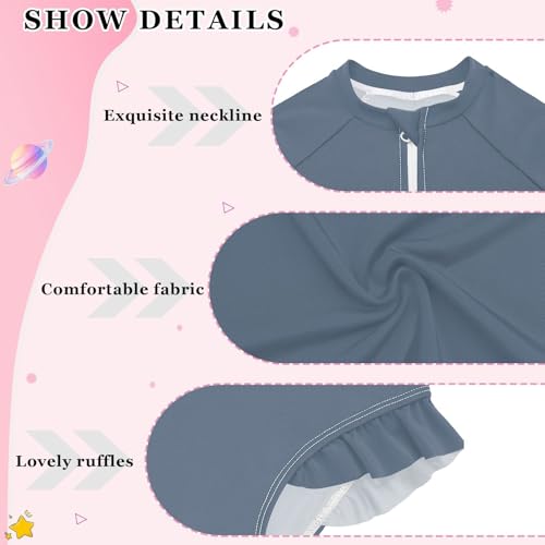 Solid Color Girls One Piece Swimsuits Long Sleeve UV Protection Bathing Suit Beach Swimwear4