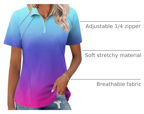 Image of LOMON Womens Golf Polo Shirts Summer Short Sleeve 1 /4 Zip Tops Moisture Wicking Casual Tennis Activewear with Pockets