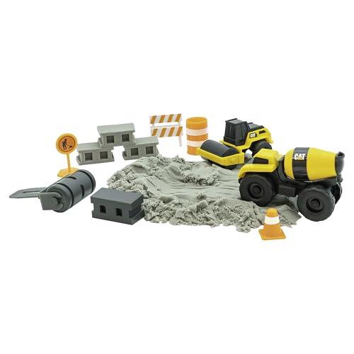 Image of CAT Construction Toys, Dig N' Build Concrete Playset with 10 Oz of Compound, 2 Little Machine Vehicles, Ages 3+