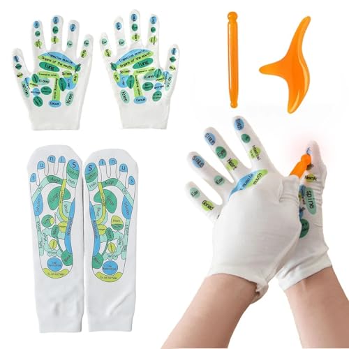 Gykutix 2 Paar Fußreflexzonen Akupressur Socken mit Massagestab Dreieck-Massagegerät Handschuhe Druckpunkt Socken für Reflexzonenmassage Fußgesundheit für Damen & Herren(Deutsche Version)