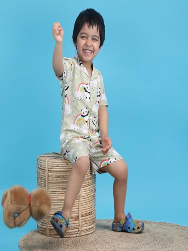 Image of POLKA TOTS Boys 100% Cotton Vacation Wear Co-ord Set | Trendy Printed Shirt & Shorts Combo for Kids | Breathable Summer Beach Outfit for Toddlers & Infants | Lightweight Daily Wear & Night Suit