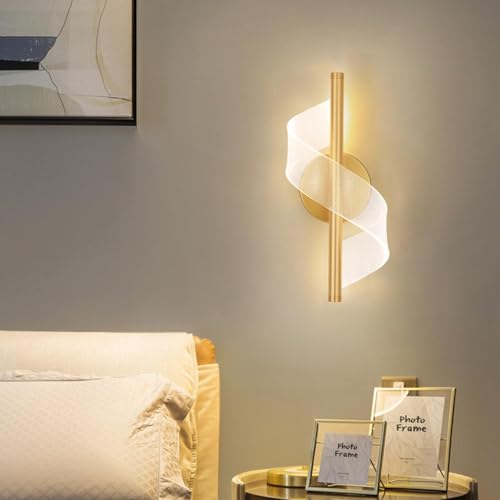 Image of One94Store Cross Border Minimalist Modern LED Wall Lamp (Gold) | Nordic Style Creative Bedside Light | Ultra Bright 3 Color Modes for Bedroom, Living Room & Aisle Background Wall Fixture