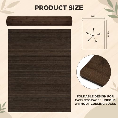 Image of Leinuosen 36 inch x 48 inch Office Bamboo Chairmat for Carpet Floor Mat Highly Premium Quality Anti-Slip Office & Home Floor Protector Low Pile Carpet Chair Mat, 5mm Thick(Without Lip, Coffee Wood)