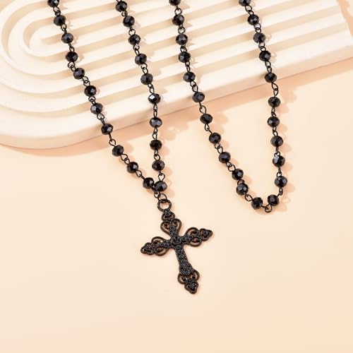 Gothic Cross Necklace, Earrings, Moon Earrings, Black Cross Pendant Choker, Crystal Chain Halloween Jewelry Set for Woman3