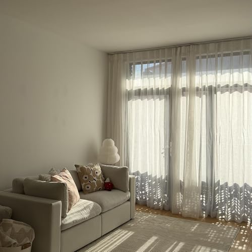 Image of TWOPAGES Natural Pinch Pleated Sheer Curtains, 100 inch W x 96 inch L, 2 Panels