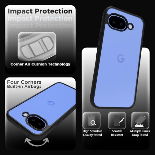 Image of RIGGEAR Shockproof Sleek Hybrid Armor Back Cover Case for Google Pixel 10a (Clear PC + Black TPU Bumper)