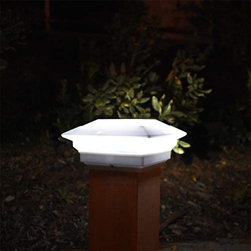 8 Pack White Outdoor Garden 4 x 4 Solar LED Post Deck Cap Square Fence Light Landscape Lamp Lawn PVC Vinyl Wood