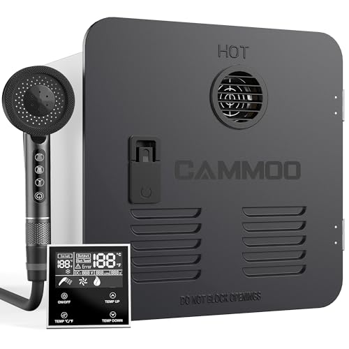 CAMMOO 65000BTU RV Tankless Water Heater with 15x15 Inch Black Door, Dual Water Outlet & Wired...