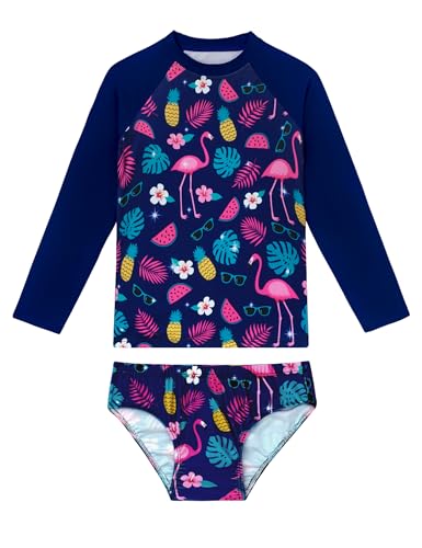 Image of Girls Swimsuit Long Sleeve Rush Guard Bathing Suit Swimwear with Bikini Bottom Sun Protection