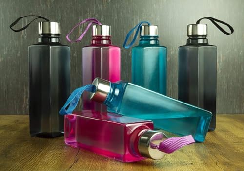 Image of Finner Unbreakable Square Shape Water Bottle Set | Refrigerator Bottle 1000 ml Bottle (Pack of 6, Multicolor, PET) WB-9