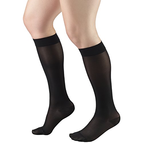 Image of Truform Sheer Compression Stockings, 15-20 mmHg, Women's Knee High Length, 20 Denier, Black, Small