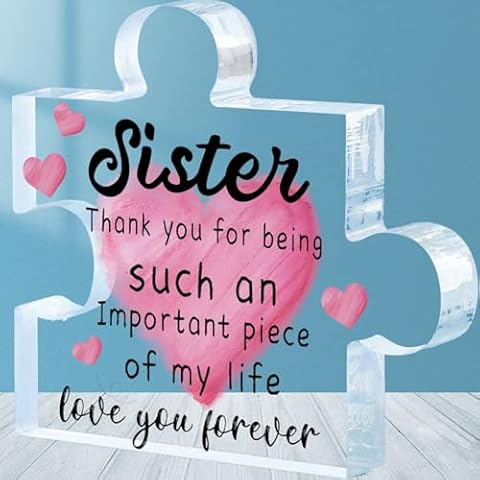 ORIGACH Sister Birthday Gifts, Sister Gifts Presents from Sister Engraved Acrylic Puzzle Piece Plaque for Forever Sisterhood Sister Gift for Thanksgiving Christmas Cover