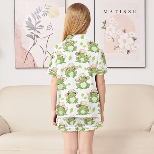 ALAZA Cute Frog on White Satin Pajamas Set Short Sleeve Button Down Sleepwear Summer Pjs 2 Piece4