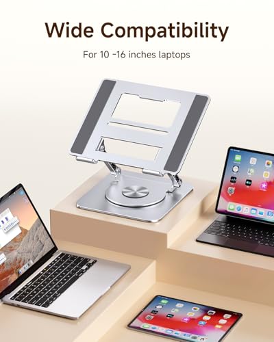 Image of MCHOSE Laptop Stand for Desk, Ergonomic Laptop Riser with 360 Rotating Base, Foldable Notebook Computer Holder Stand Compatible with MacBook Air Pro, Dell XPS, More 10-15 inch Laptops, Silver