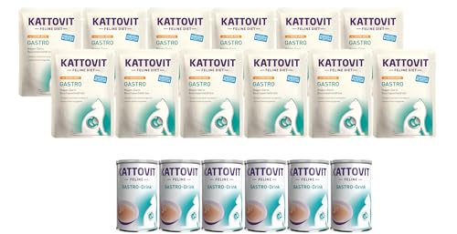 Kattovit Feline Diet Gastro Multipack Huhn & Reis | 12 x 85g Nassfutter & 6 x 135ml Drink | Für Katzen mit Gastro-intestinalen Problemen | fettarm und leicht verdaulich