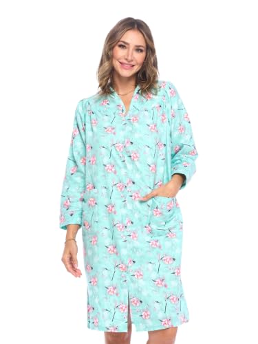 Casual Nights - Housecoats For Women | Snap Front Dusters For Women | Pure Cotton Lounger Dress | Hospital & Post-Surgery Recovery | Durable Ultra-Soft Fabric With 2 Pockets | Mint - Large